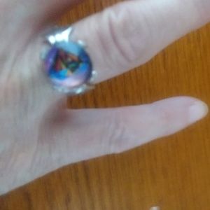 Cabochon glass high quality silver plated ring